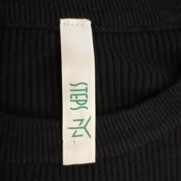 Top With Rhinestone Fringe Hem Black Ribbed Long-Sleeve Womens - Picture 3 of 9